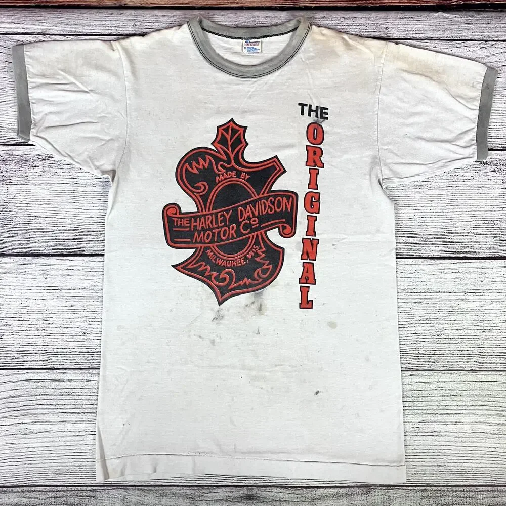 Vintage 1980s Harley Davidson Motorcycles Champion Ringer T-shirt - Picture 3 of 9